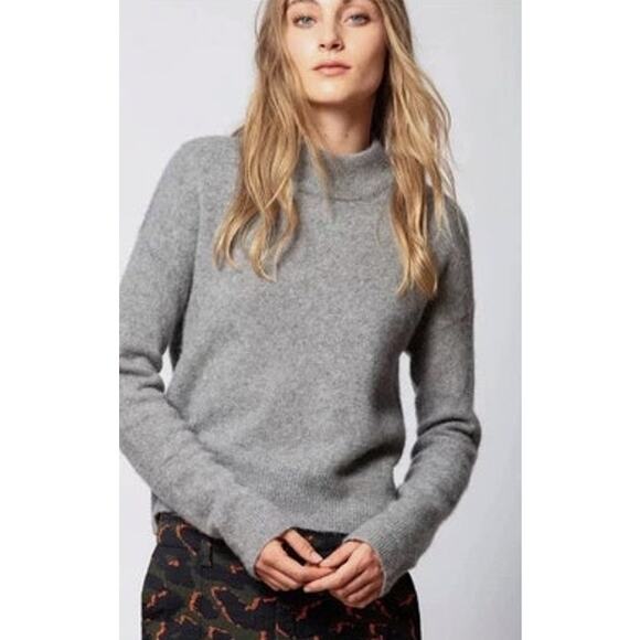 Zadig & Voltaire Gray Eva Cashmere Blend Mock Neck Sweater Size M - Picture 1 of 6